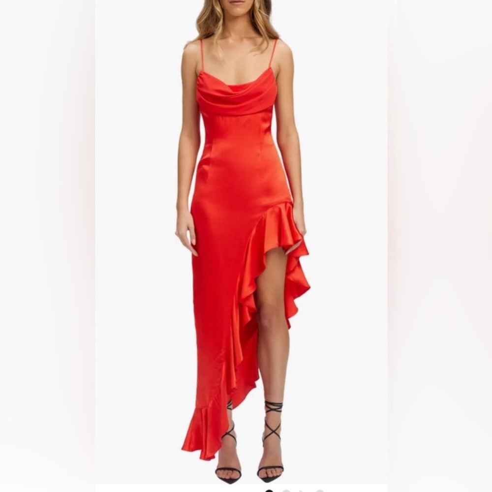 NWT Bardot Emerson Asymmetric Hem Satin Dress